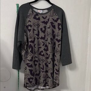 LuLaRoe Gray and Purple Bat Print Blouse